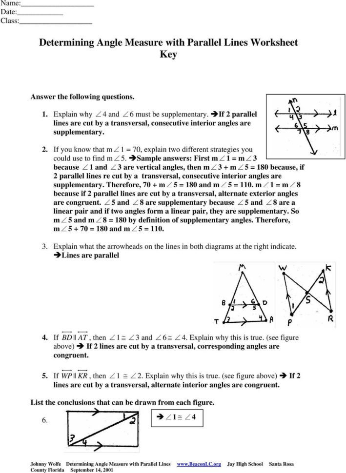 Determining Angle Measure With Parallel Lines   Pdf