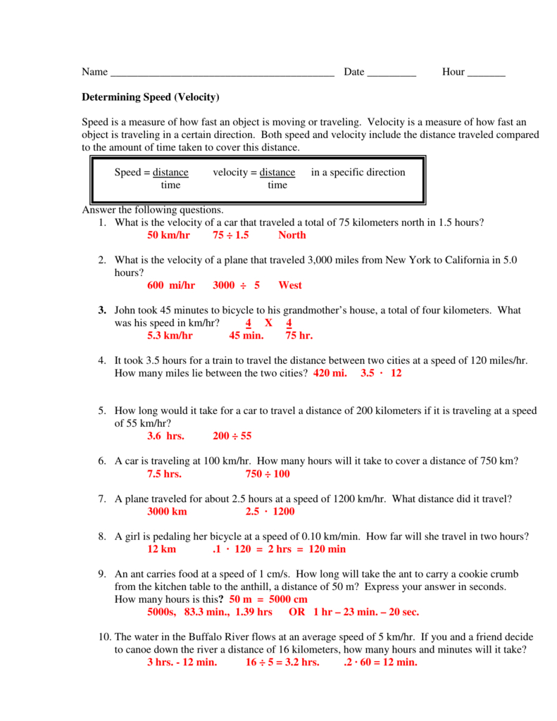 Speed And Velocity Worksheet Answer Key Db excel