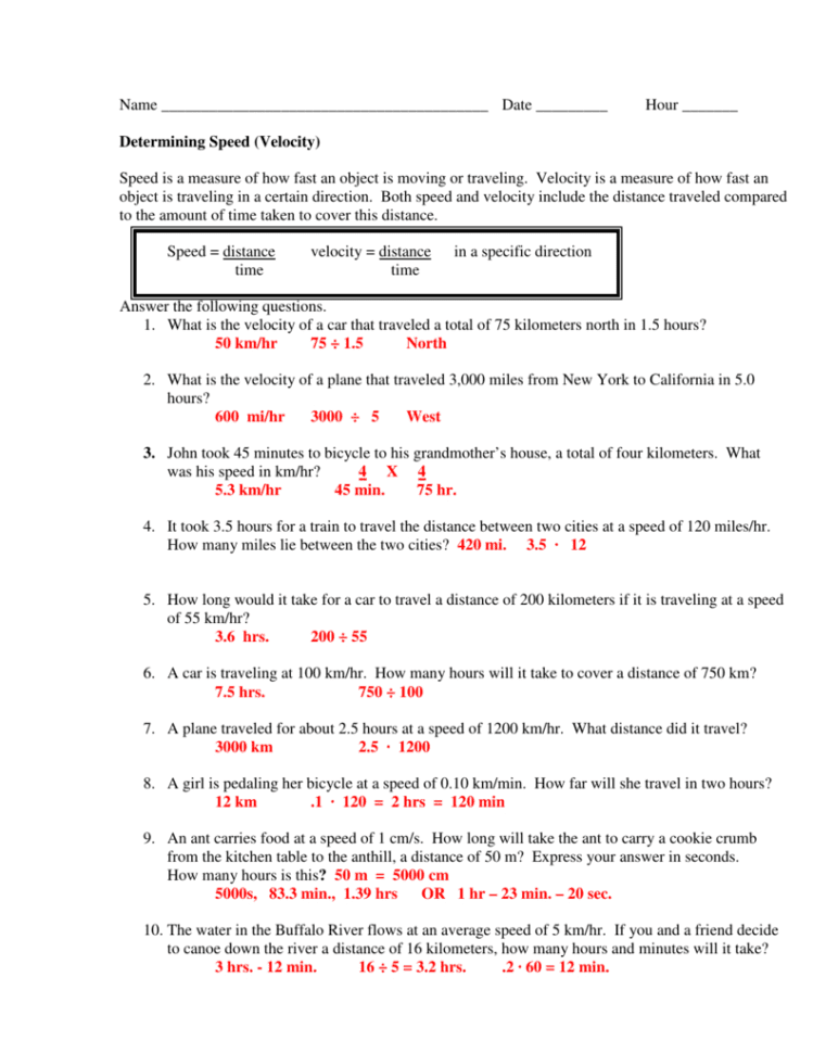 Determining Speed Velocity