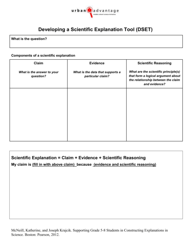 Developing A Scientific Explanation Tool Dset