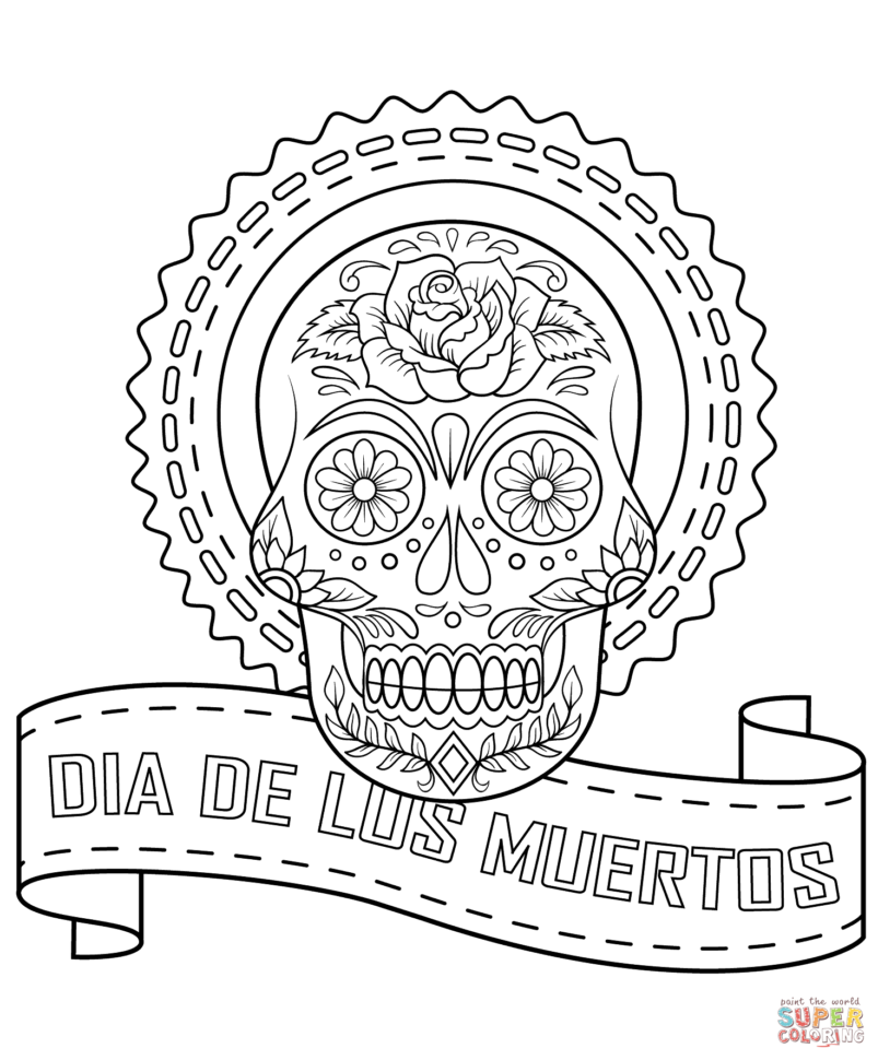 Dia De Los Muertos Sugar Skull Coloring Page  Free