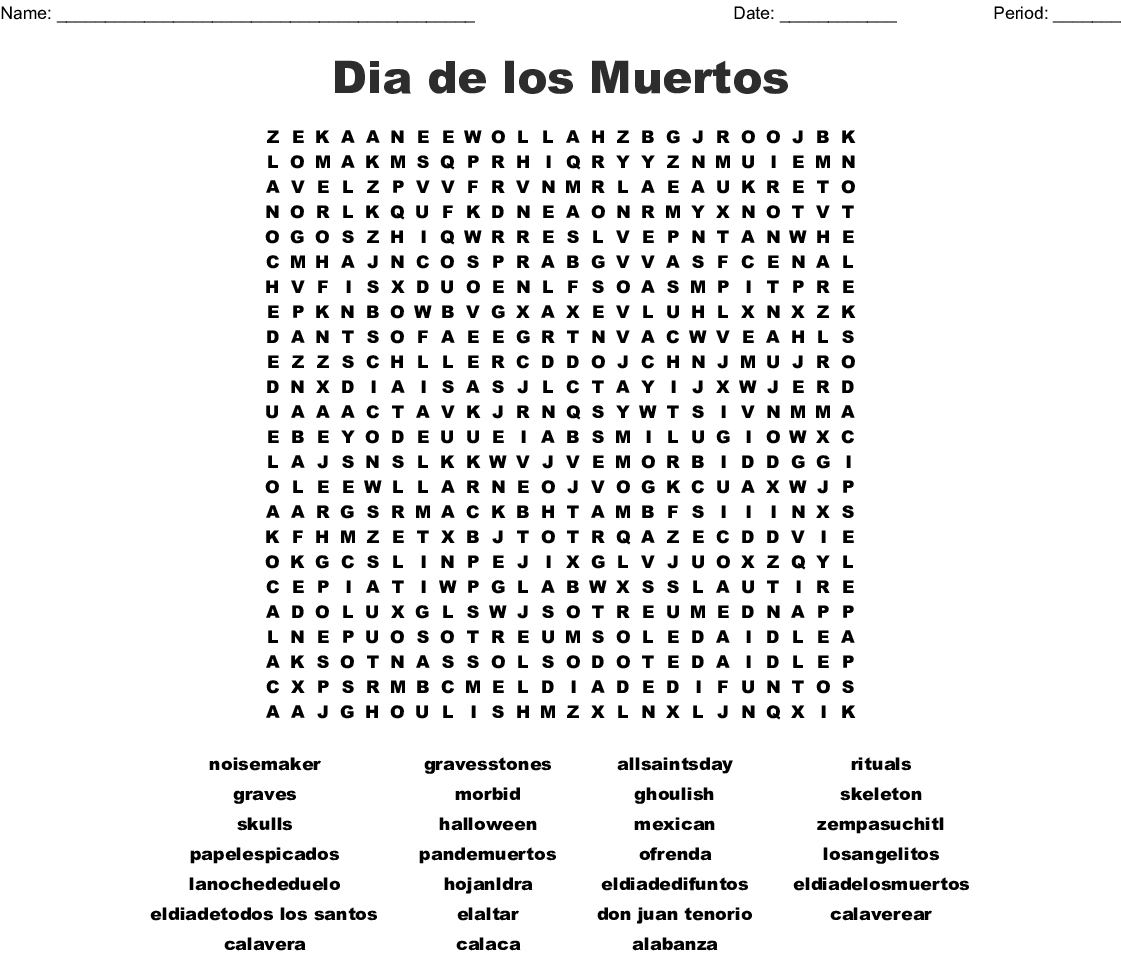 Free Printable Dia De Los Muertos Word Search