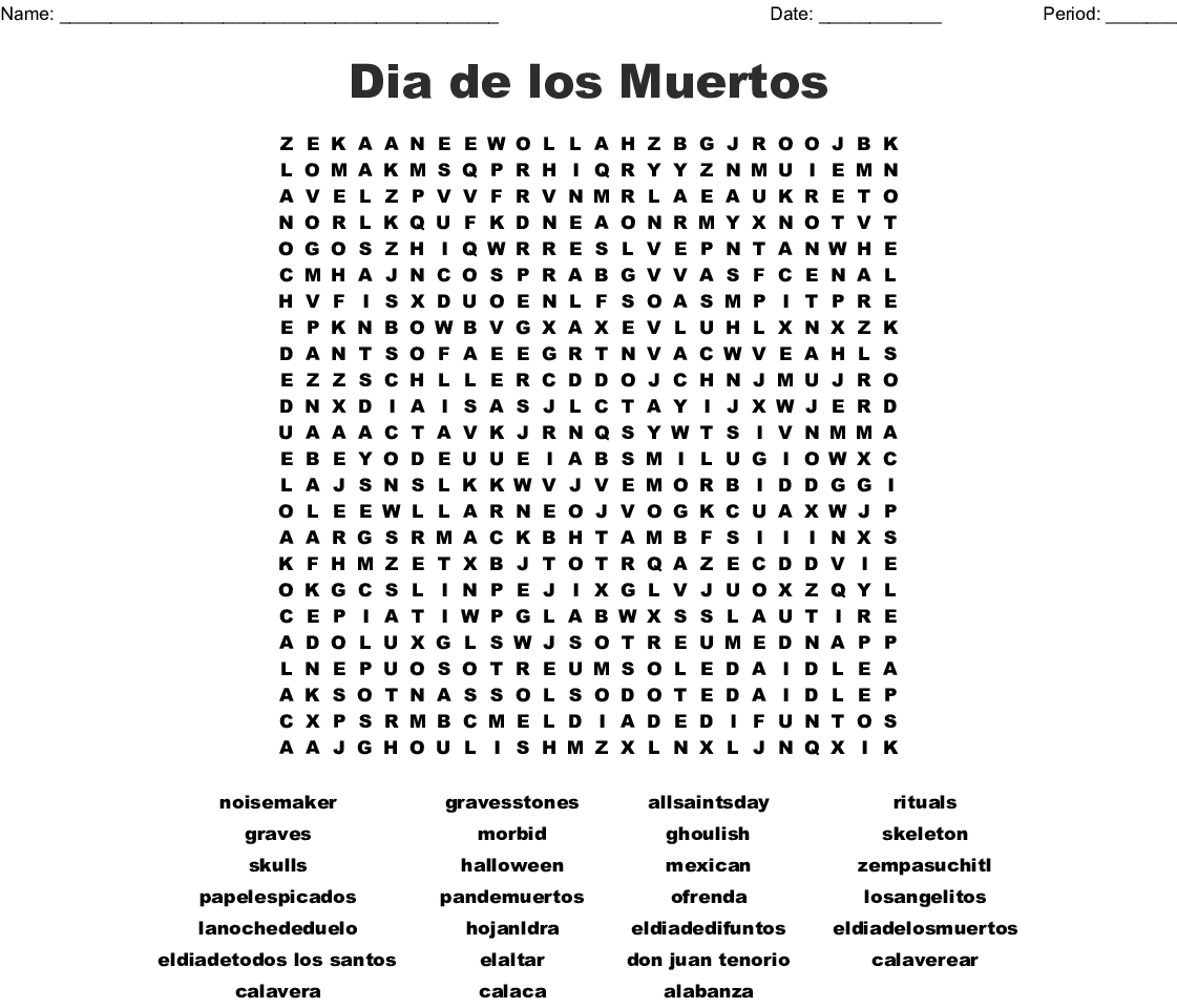 Dia De Los Muertos Word Search Word Db excel