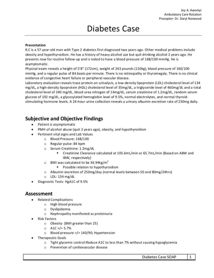 Diabetes Dissertation Ideas Soap Note Exercisejoy