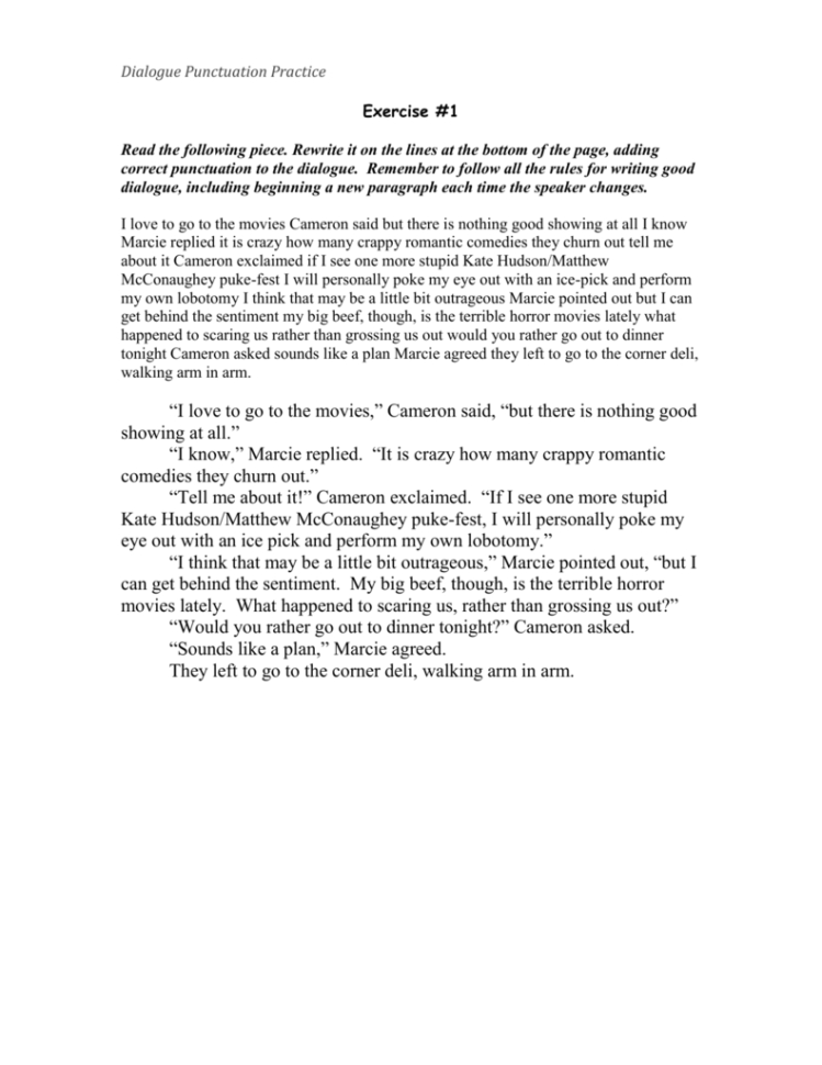 Dialogue Punctuation Exercise 1