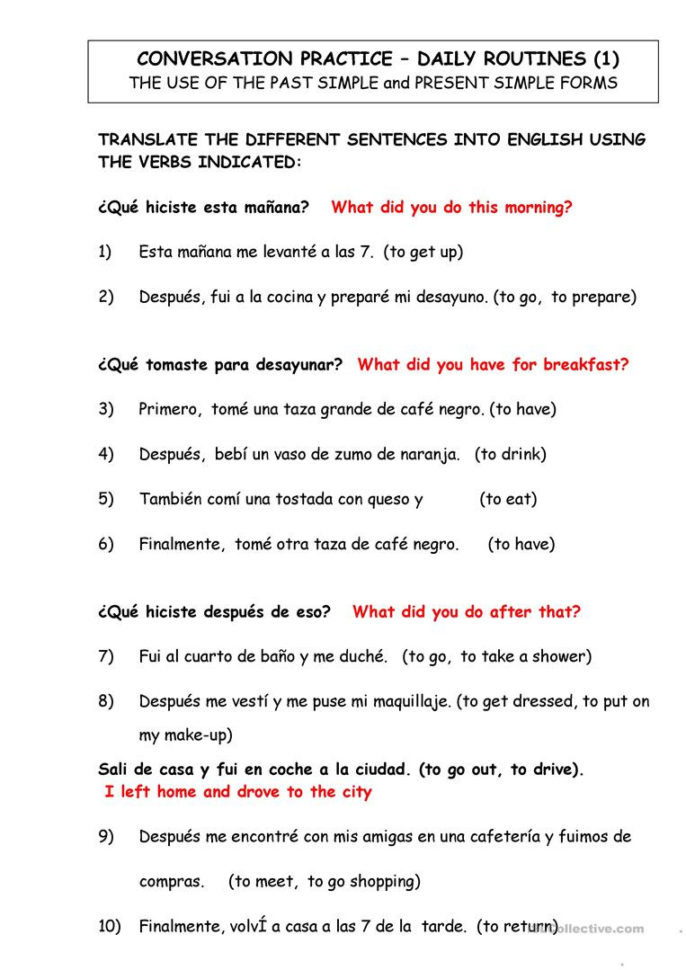 Dialy Routines Translate From Spanish To English  English