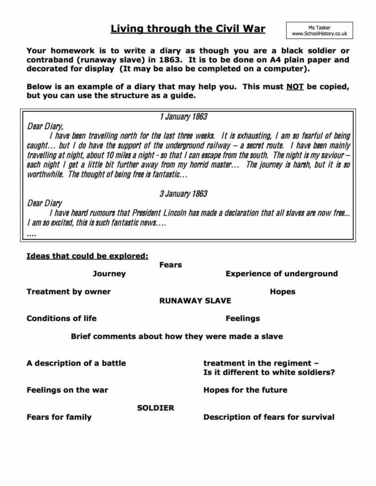Diary Of Living Through The Civil R  Year 8 Worksheet