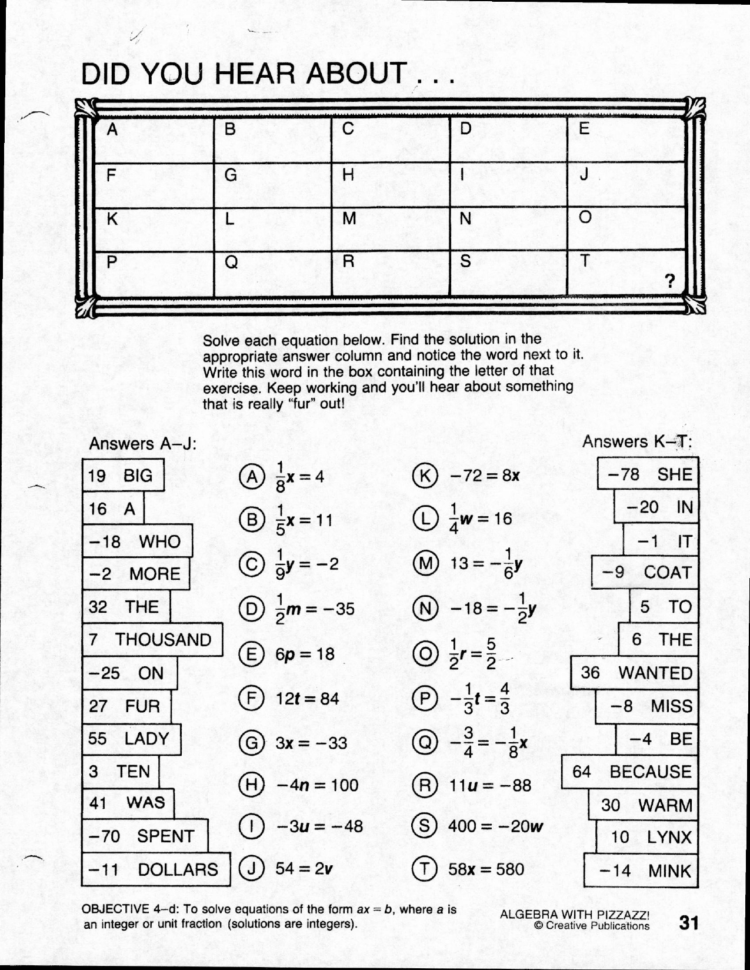 Did You Hear About Algebra Worksheet Answers Db excel
