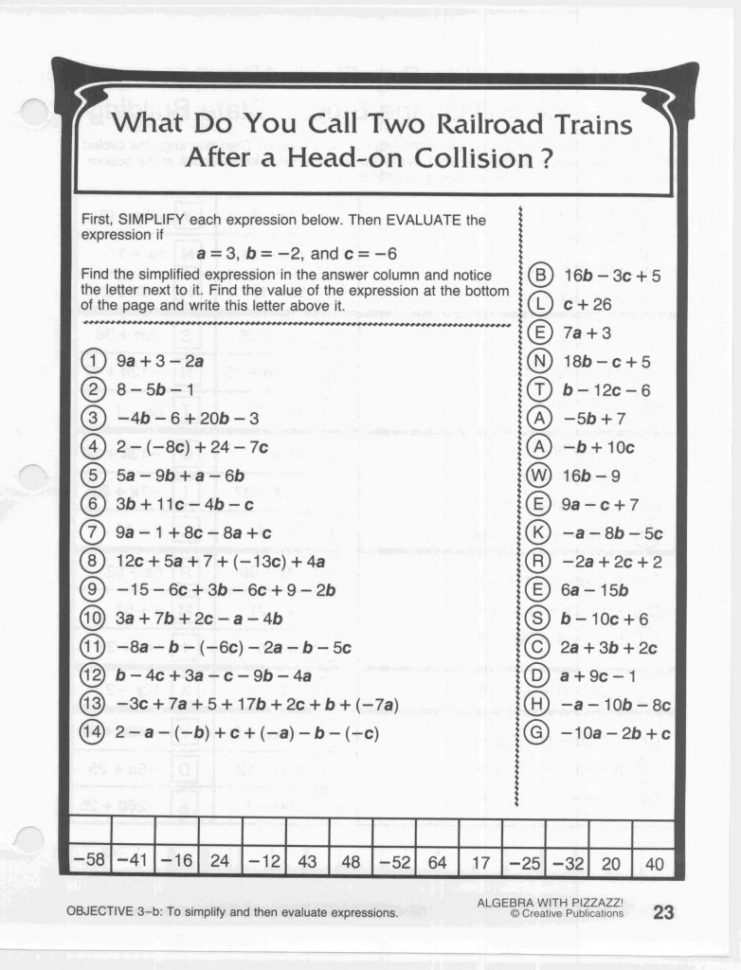 Did You Hear About Math Worksheet Algebra With Pizzazz