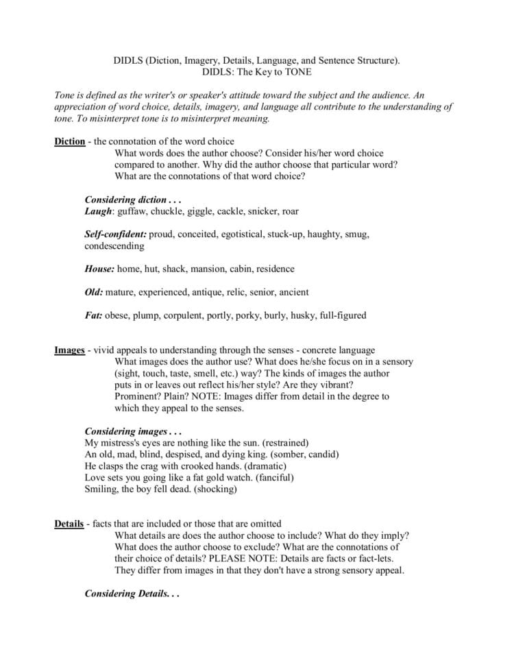 Didls Diction Imagery Details Language And Sentence