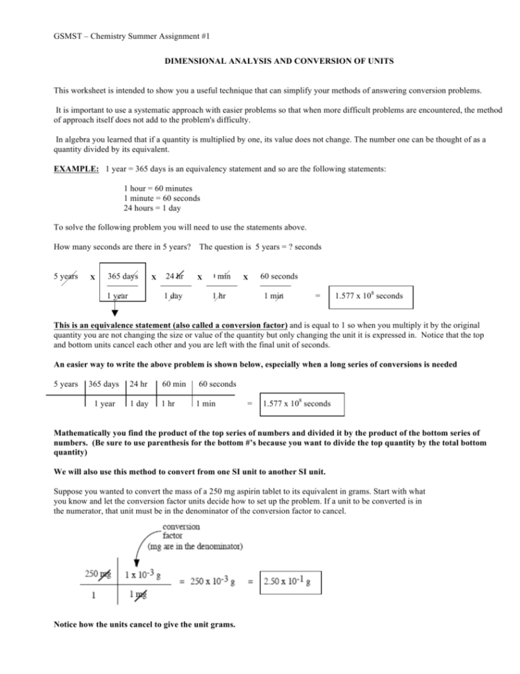 Dimensional Analysis And Conversion Of Units