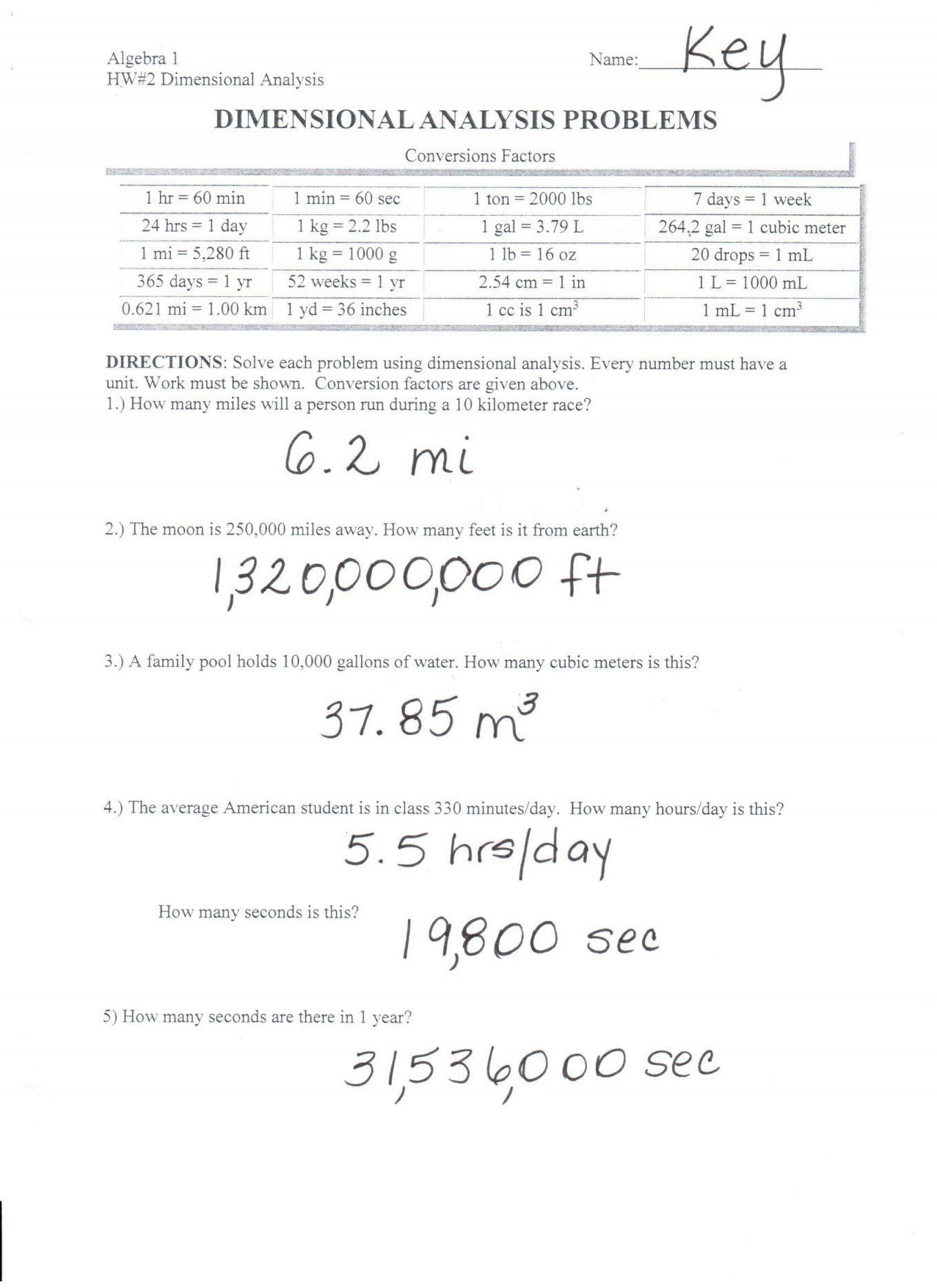 Dimensional Analysis Worksheet Answers — db-excel.com