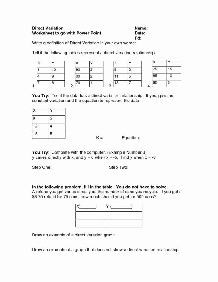 Direct Variation Worksheet With Answers
