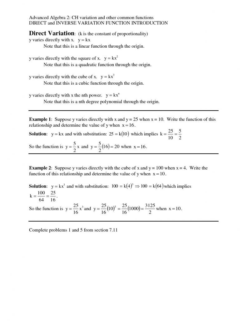 Direct And Inverse Variation Worksheet Answers Db excel