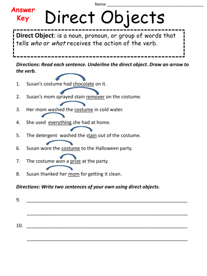 Direct Object Worksheets  Redwoodsmedia