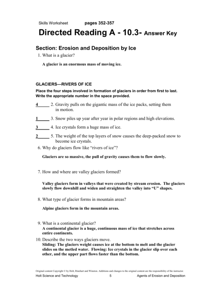Directed Reading A  Erosion And Depositionice