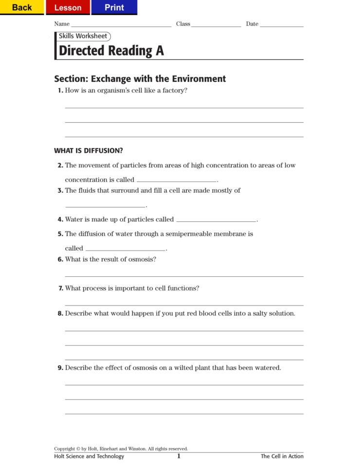 Directed Reading Exchange With The Environment