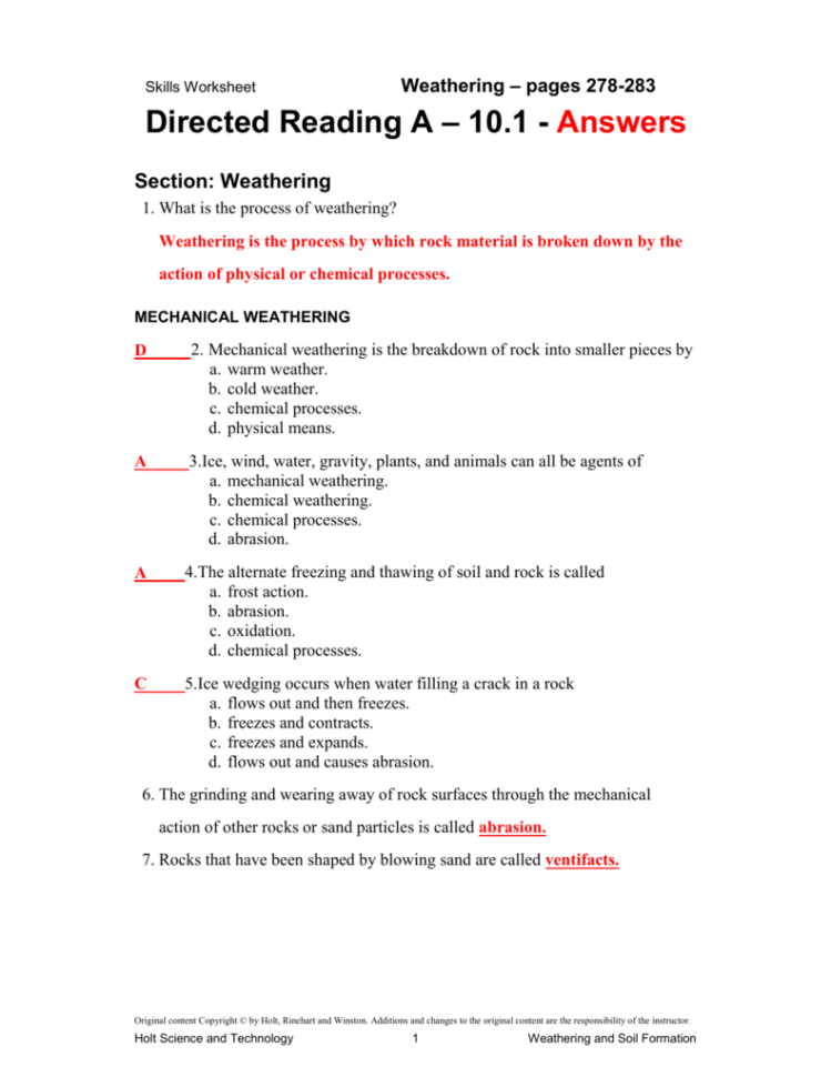 Directed Reading Worksheets Physical Science Answers Math