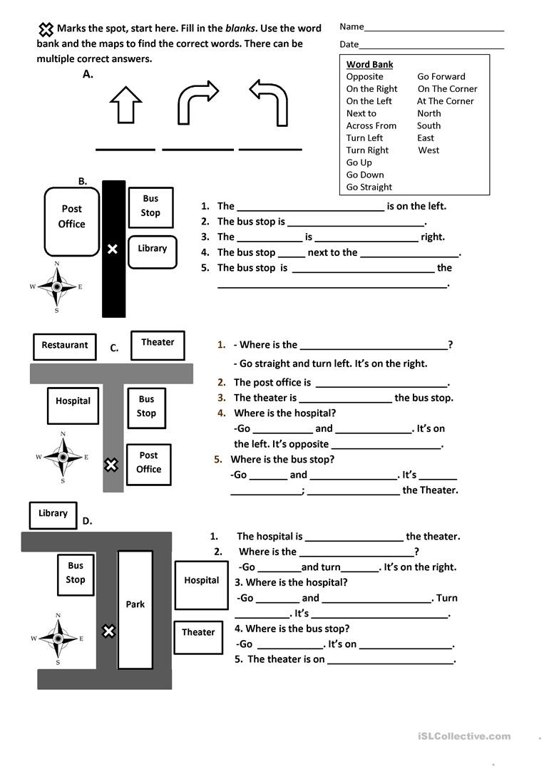 Directions Prepositions And Maps Worksheet  English Esl Worksheets