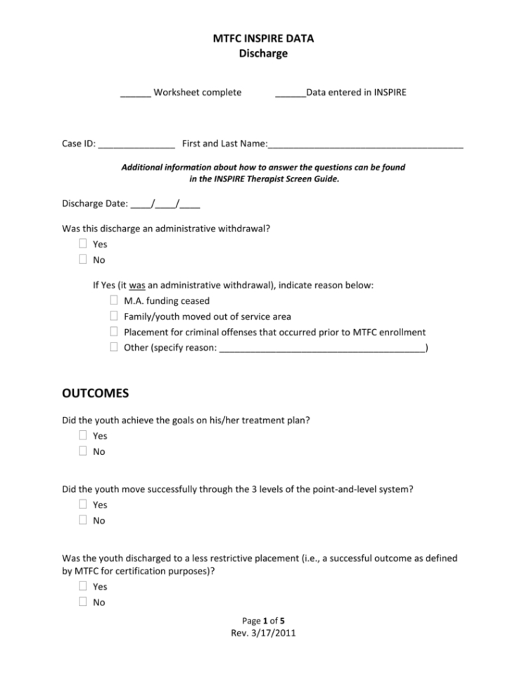 Discharge Worksheet