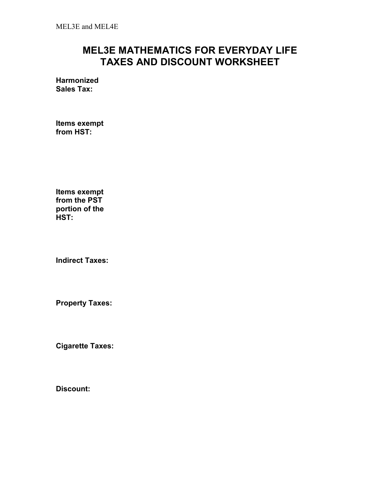 Discounts And Sales Tax Worksheet