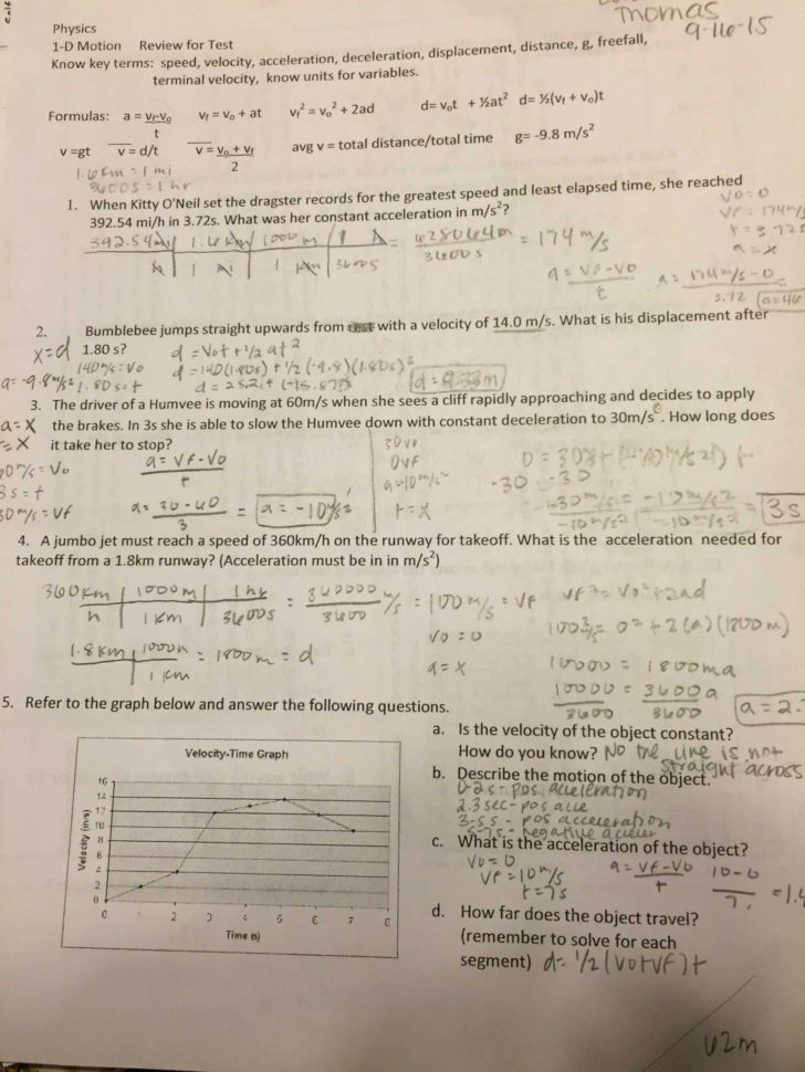 Speed Velocity And Acceleration Worksheet Answer Key Db excel