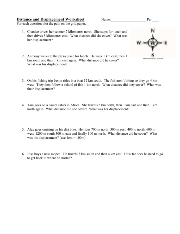 Distance And Displacement Worksheet Answers