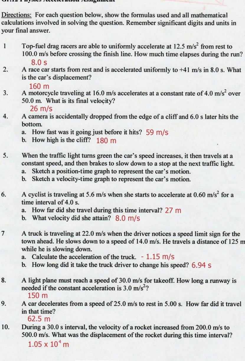 Distance Displacement Speed And Velocity Worksheet Answers