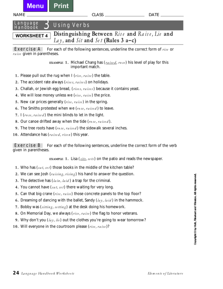 Distinguishing Between Rise And Raise Lie And Lay And Sit