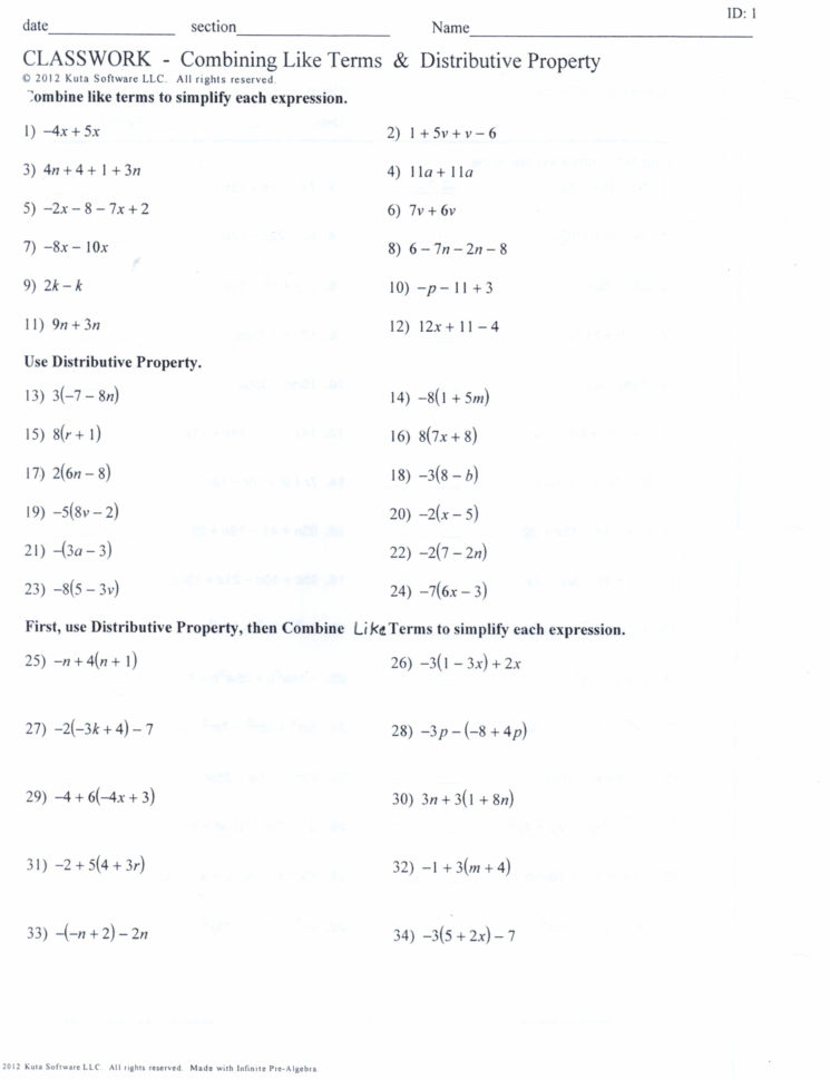 Distributive Property Combining Like Terms Worksheet Unique — db-excel.com