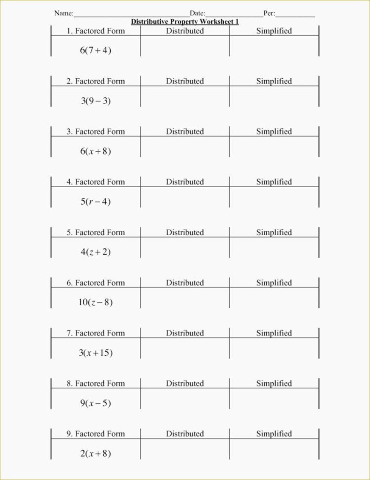 Distributive Property Of Multiplication Worksheets