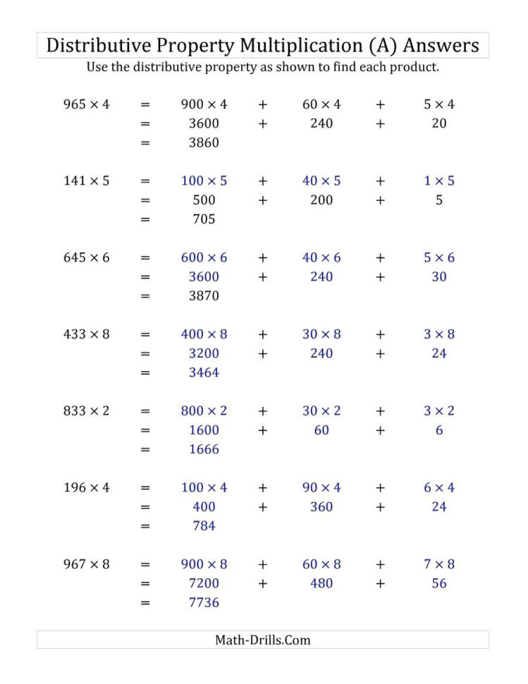 Distributive Property Of Multiplication Worksheets Math