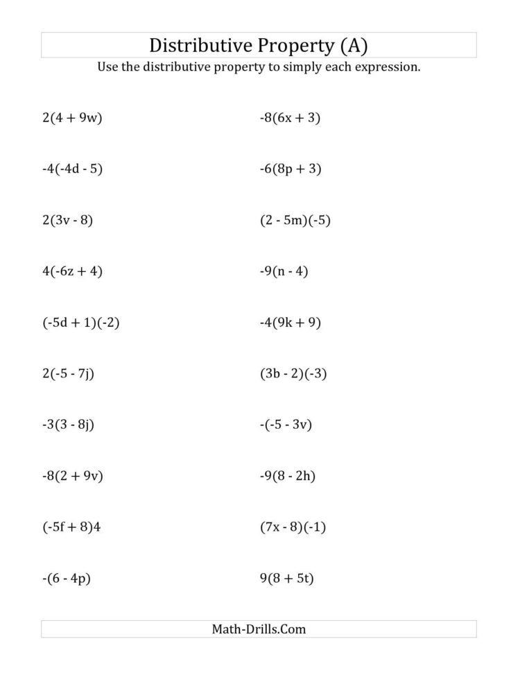 Distributive Property Worksheet Pdf