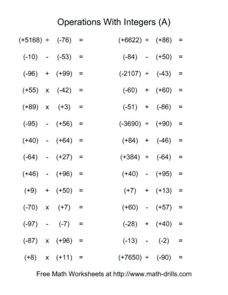 Divide Negative Numbers Math Maths Worksheets Integer