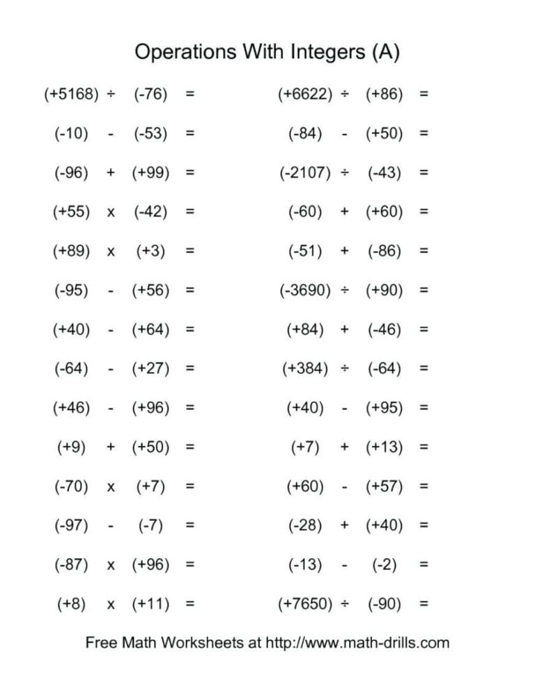 Divide Negative Numbers Math Maths Worksheets Integer —