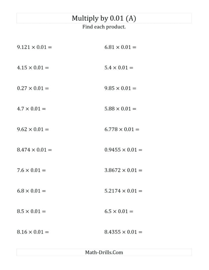 Multiplying Decimals By Decimals Worksheet