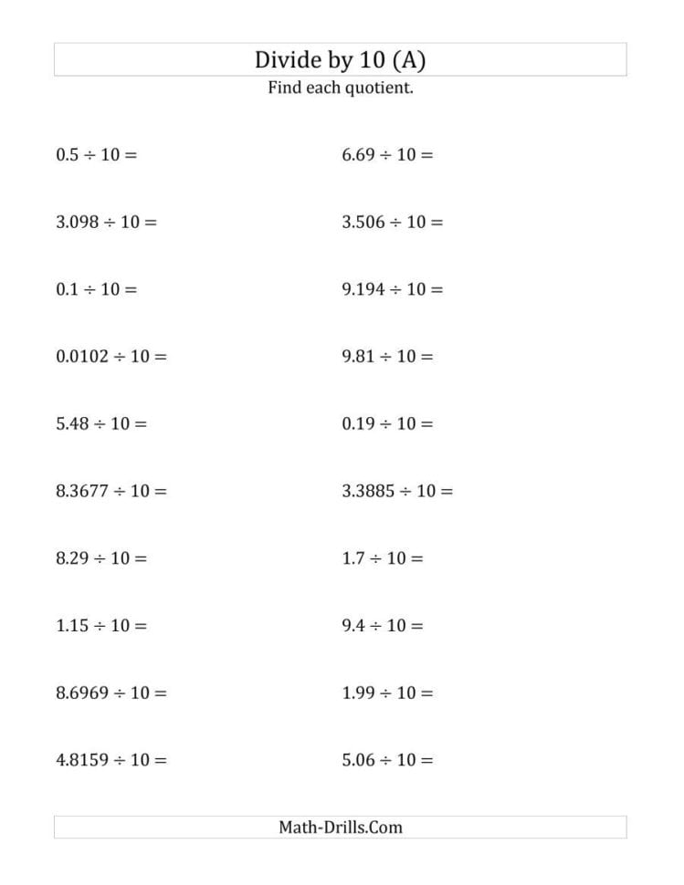 Dividing Decimals10 A