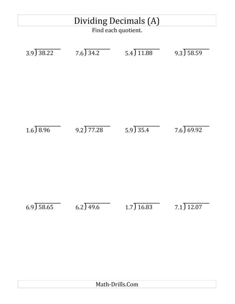 Dividing Decimals2Digit Tenths A