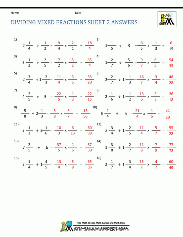 Dividing Mixed Numbers Worksheet Db excel