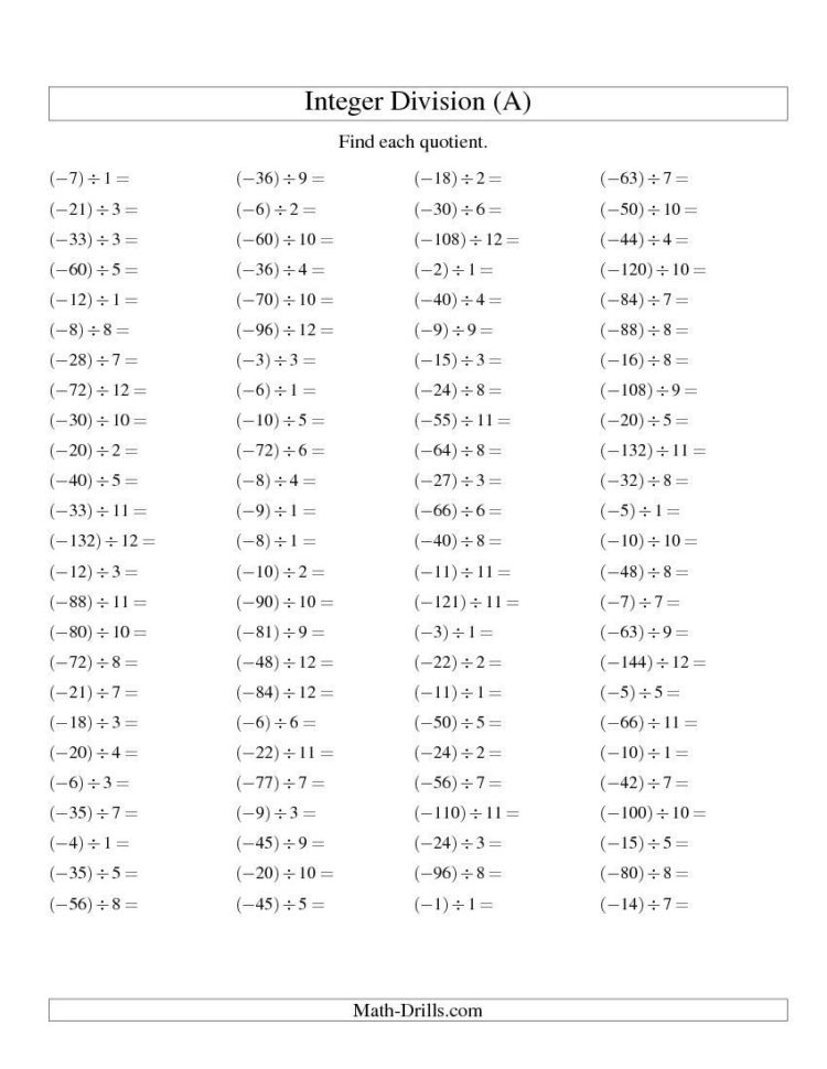 Dividing Negative Numbers Worksheet Redwoodsmedia —