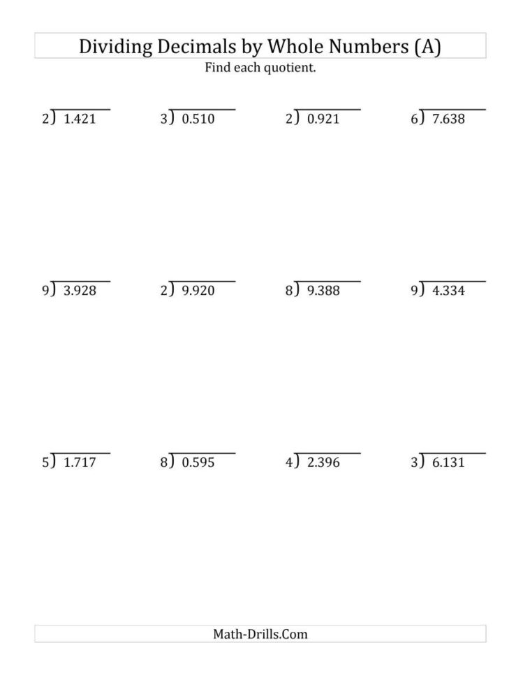 Dividing Thousandthsa Whole Number A