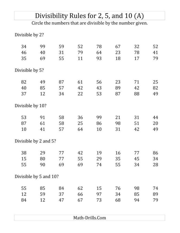 Divisibility Rules For 2 5 And 10 2 Digit Numbers A