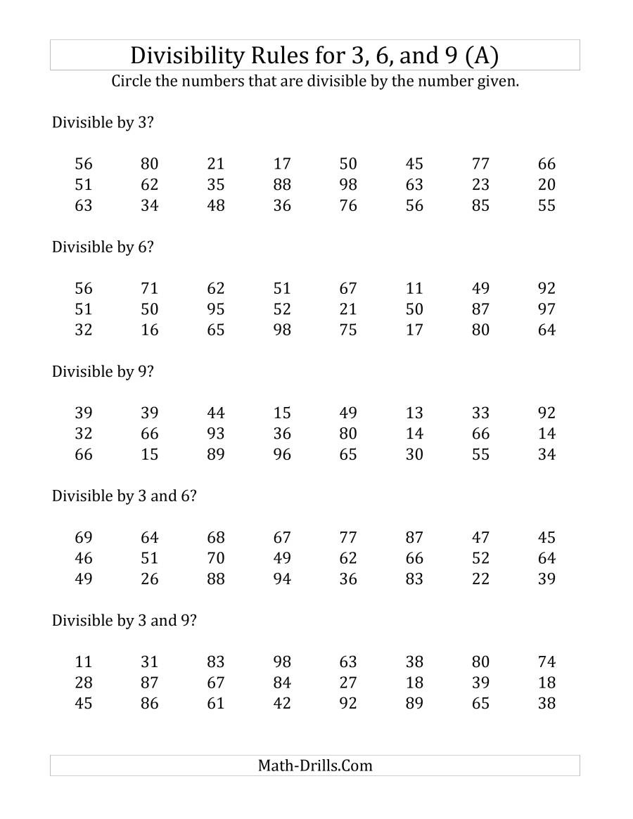 Divisibility Rules For 3 6 And 9 2 Digit Numbers A