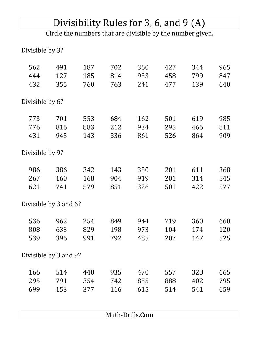 Divisibility Rules For 3 6 And 9 3 Digit Numbers A
