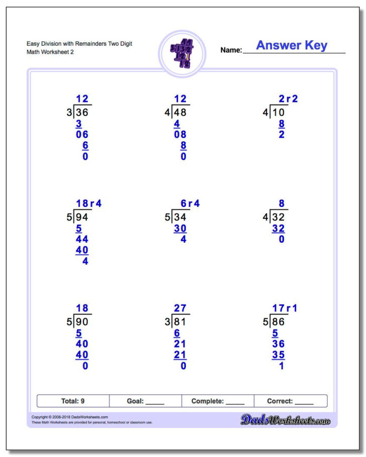 2 Digit Division Worksheets