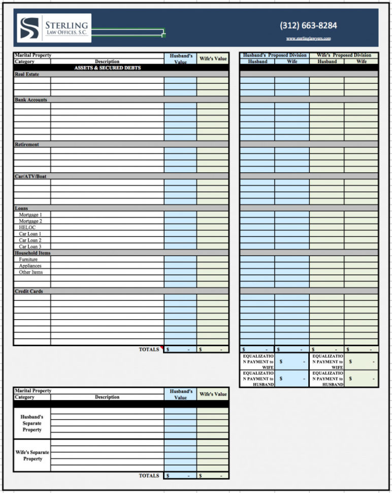 Divorce Splitting Assets Worksheet  Yooob