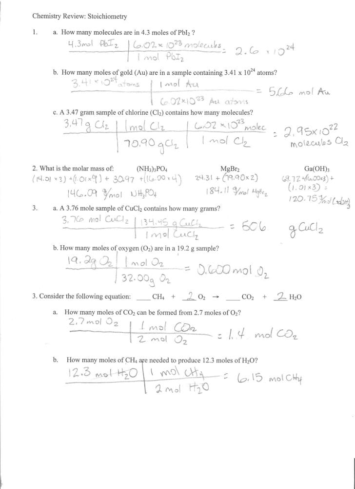 Molar Mass Worksheet Answer Key