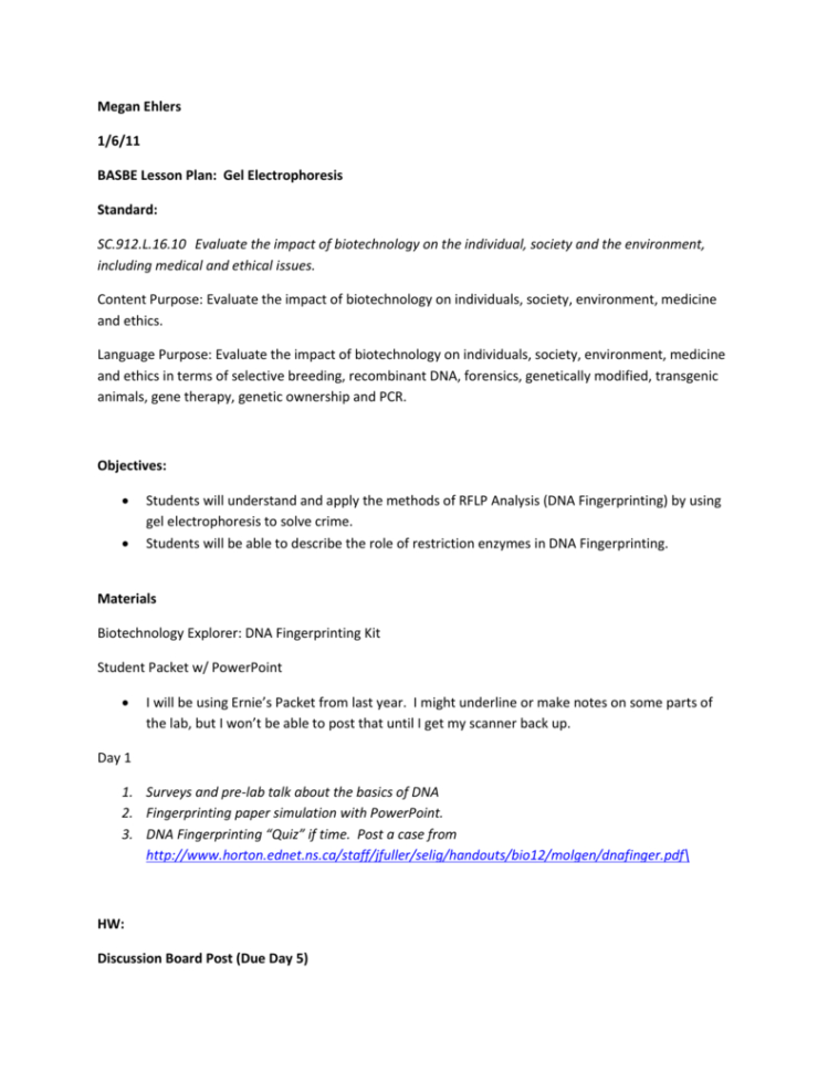 Dna Fingerprinting Lesson Plan