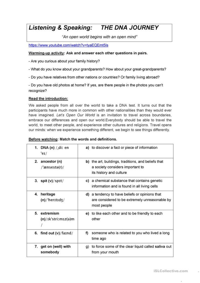 Dna Journey  English Esl Worksheets