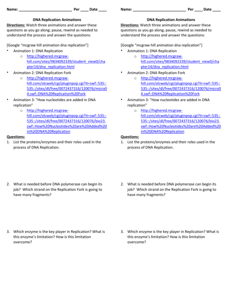 Dna Replication Worksheet Answer Key — db-excel.com